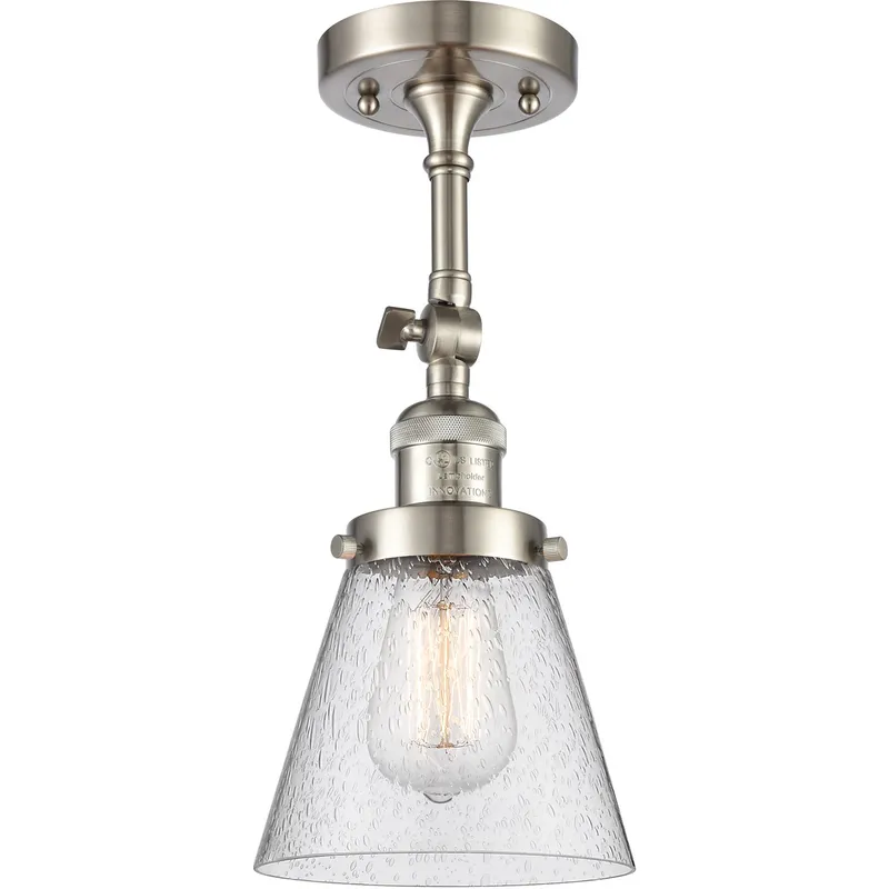 Franklin Restoration Small Cone 1 Light 6 inch Brushed Satin Nickel Semi-Flush Mount Ceiling Light in Seedy Glass, Franklin Restoration