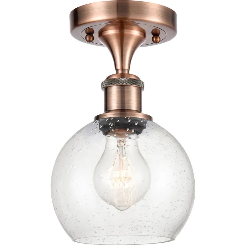 Ballston Athens LED 6 inch Antique Copper Semi-Flush Mount Ceiling Light in Seedy Glass
