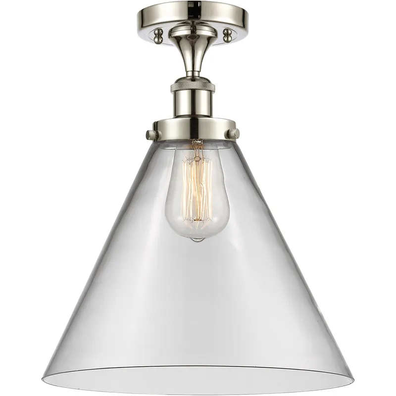 Ballston X-Large Cone 1 Light 8 inch Polished Nickel Semi-Flush Mount Ceiling Light in Clear Glass