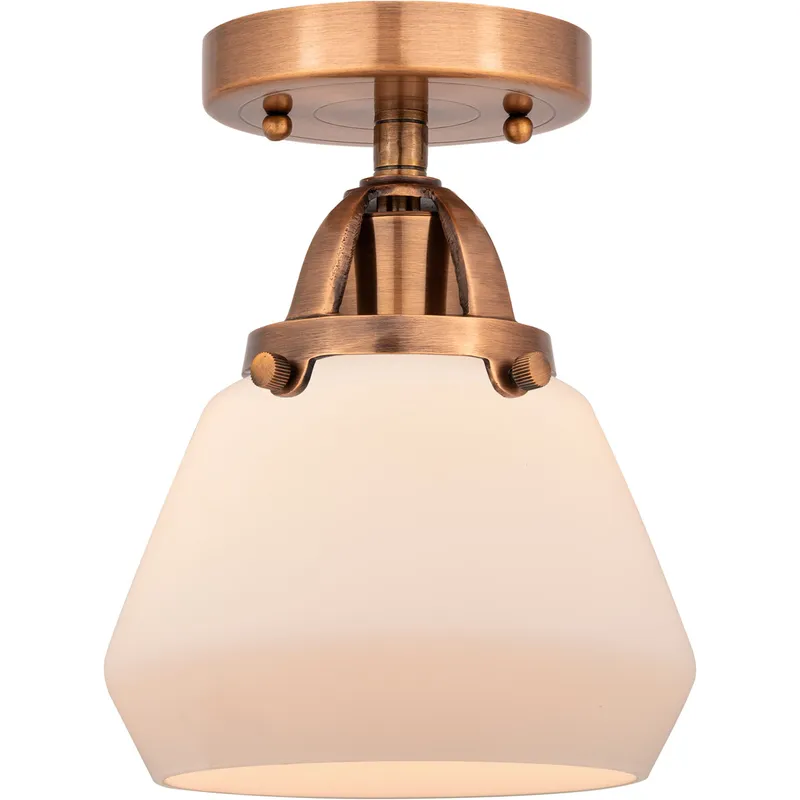 Nouveau 2 Fulton 1 Light 7 inch Antique Copper Semi-Flush Mount Ceiling Light in Matte White Glass