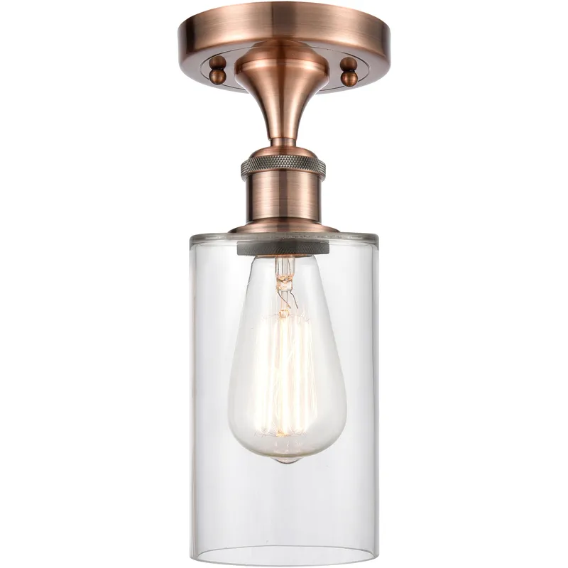 Clymer 1 Light 3.88 inch Antique Copper Semi-Flush Mount Ceiling Light in Clear Glass