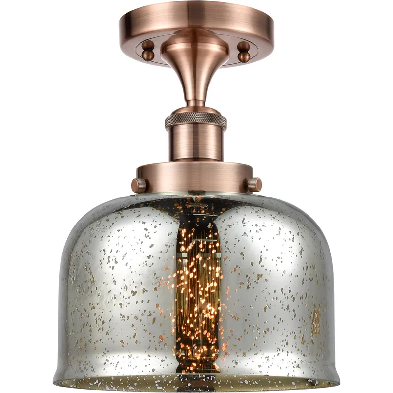 Ballston Bell 1 Light 8 inch Antique Copper Semi-Flush Mount Ceiling Light, Large Bell