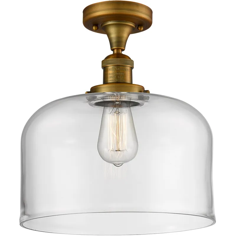 Franklin Restoration X-Large Bell LED 12 inch Brushed Brass Semi-Flush Mount Ceiling Light in Clear Glass, Franklin Restoration