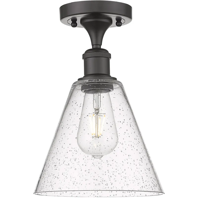 Ballston Cone 1 Light 8 inch Oil Rubbed Bronze Semi-Flush Mount Ceiling Light in Seedy Glass