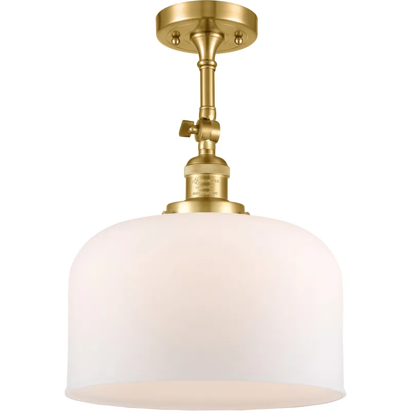 Franklin Restoration X-Large Bell LED 12 inch Satin Gold Semi-Flush Mount Ceiling Light in Matte White Glass, Franklin Restoration