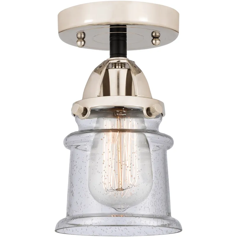 Nouveau 2 Small Canton 1 Light 5 inch Black Polished Nickel Semi-Flush Mount Ceiling Light in Seedy Glass