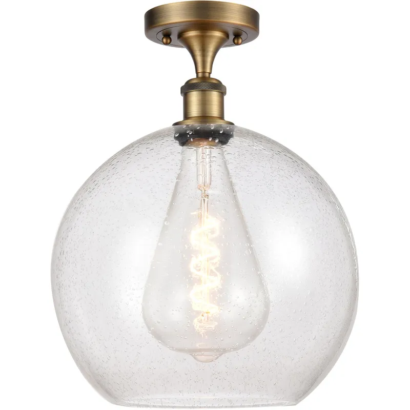Ballston Athens LED 11.75 inch Brushed Brass Semi-Flush Mount Ceiling Light in Seedy Glass