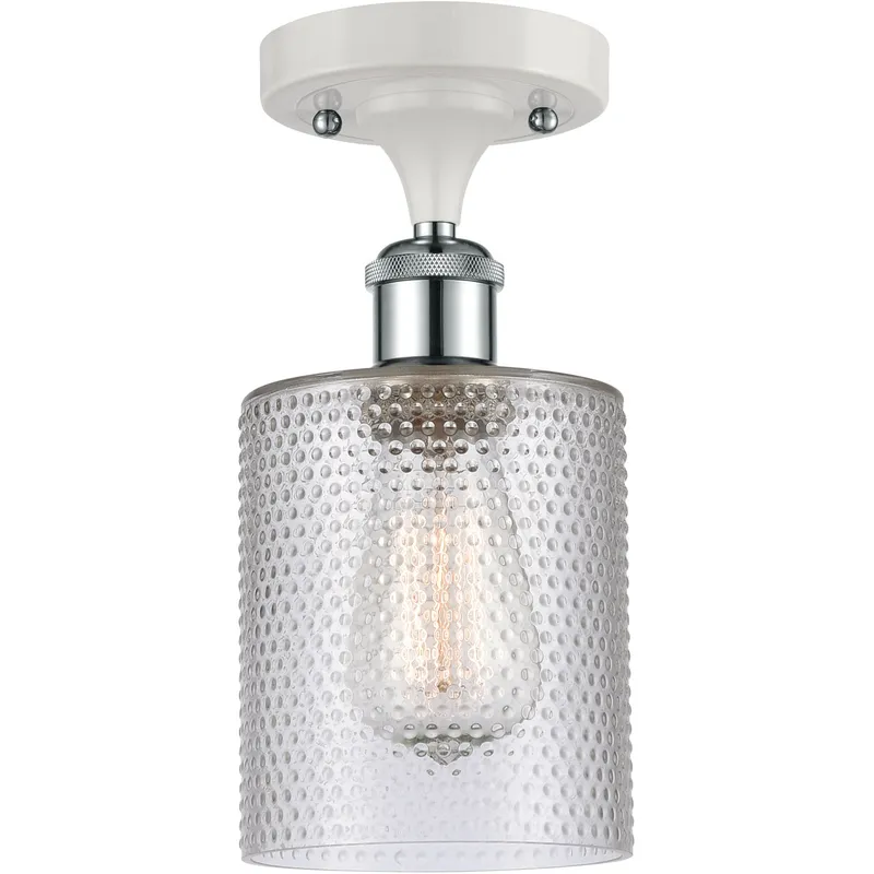 Ballston Cobbleskill 1 Light 5 inch White and Polished Chrome Semi-Flush Mount Ceiling Light in Clear Glass, Ballston