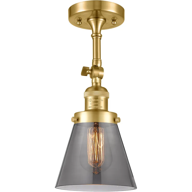 Franklin Restoration Small Cone 1 Light 6.25 inch Satin Gold Semi-Flush Mount Ceiling Light in Plated Smoke Glass, Franklin Restoration
