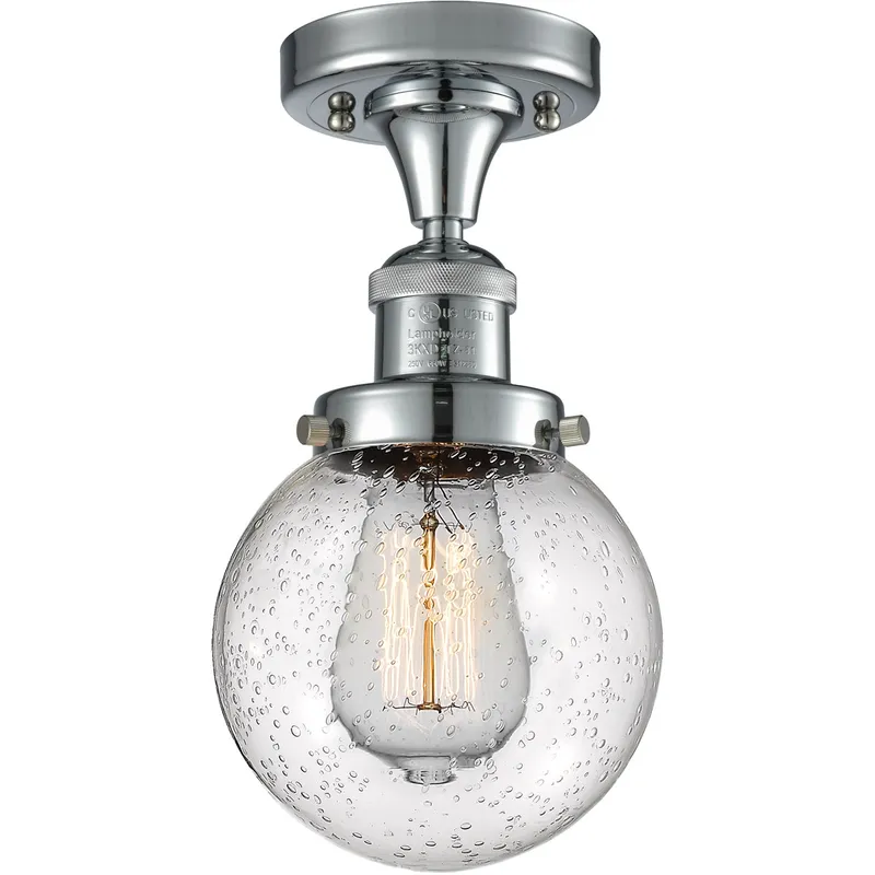 Franklin Restoration Beacon 1 Light 6 inch Polished Chrome Semi-Flush Mount Ceiling Light in Seedy Glass, Franklin Restoration