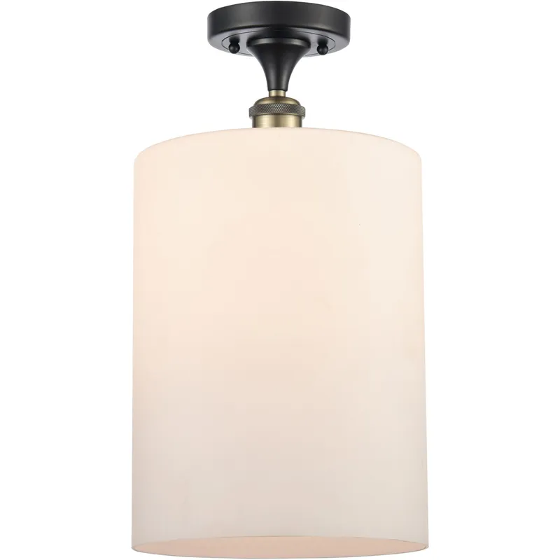 Ballston Large Cobbleskill 1 Light 9 inch Black Antique Brass Semi-Flush Mount Ceiling Light in Matte White Glass, Ballston