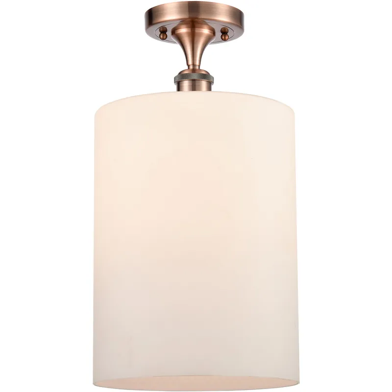 Ballston Large Cobbleskill 1 Light 9 inch Antique Copper Semi-Flush Mount Ceiling Light in Matte White Glass, Ballston