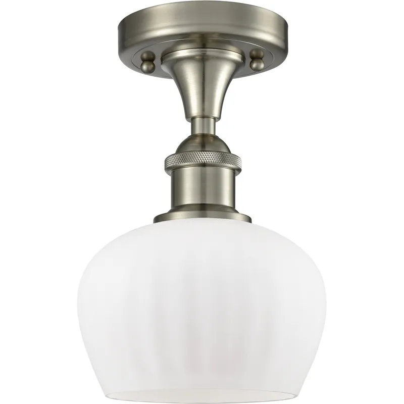 Edison Fenton 1 Light 6.5 inch Brushed Satin Nickel Semi-Flush Mount Ceiling Light in Matte White Glass