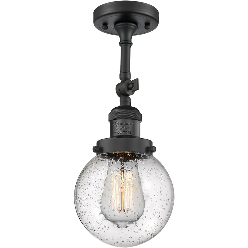 Franklin Restoration Beacon 1 Light 6 inch Matte Black Semi-Flush Mount Ceiling Light in Seedy Glass, Franklin Restoration