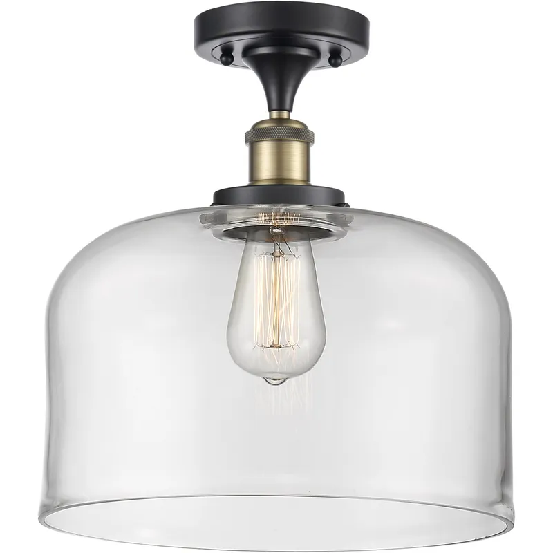 Ballston X-Large Bell 1 Light 8 inch Black Antique Brass Semi-Flush Mount Ceiling Light in Clear Glass