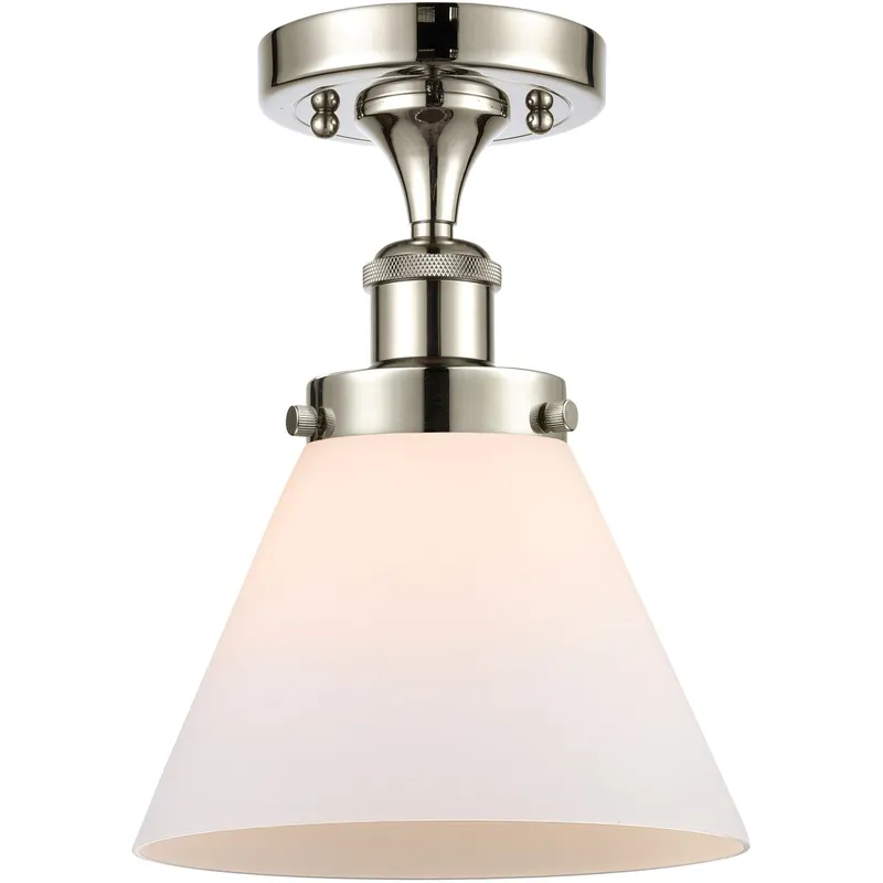 Ballston Large Cone LED 8 inch Polished Nickel Semi-Flush Mount Ceiling Light in Matte White Glass