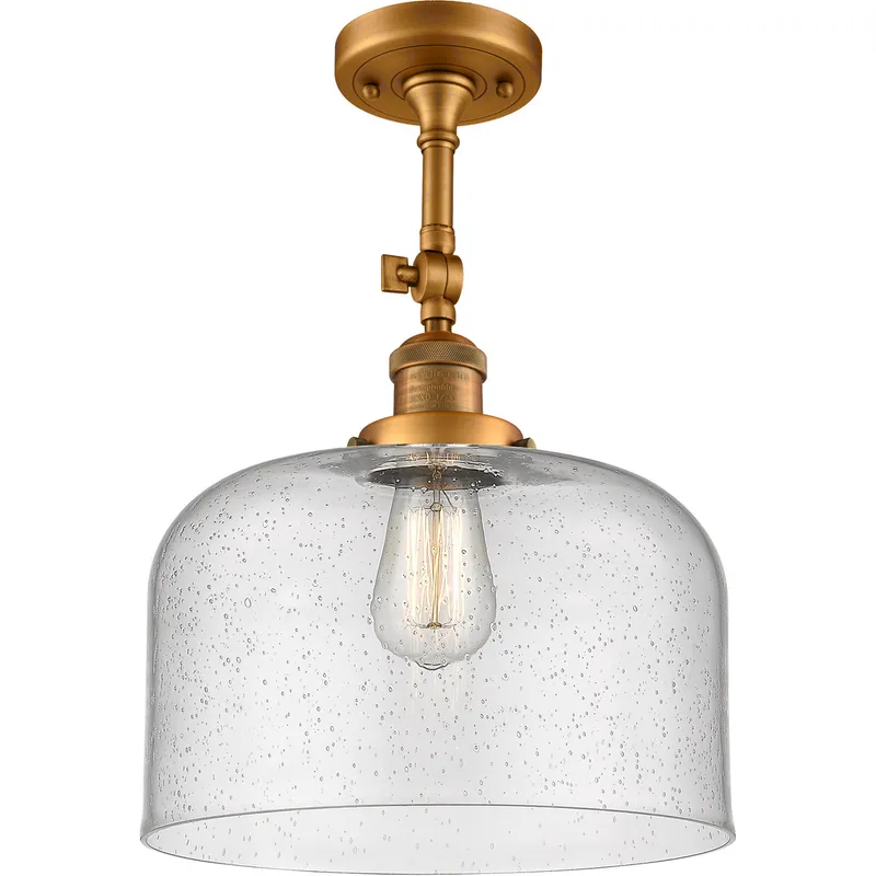 Franklin Restoration X-Large Bell LED 12 inch Brushed Brass Semi-Flush Mount Ceiling Light in Seedy Glass, Franklin Restoration