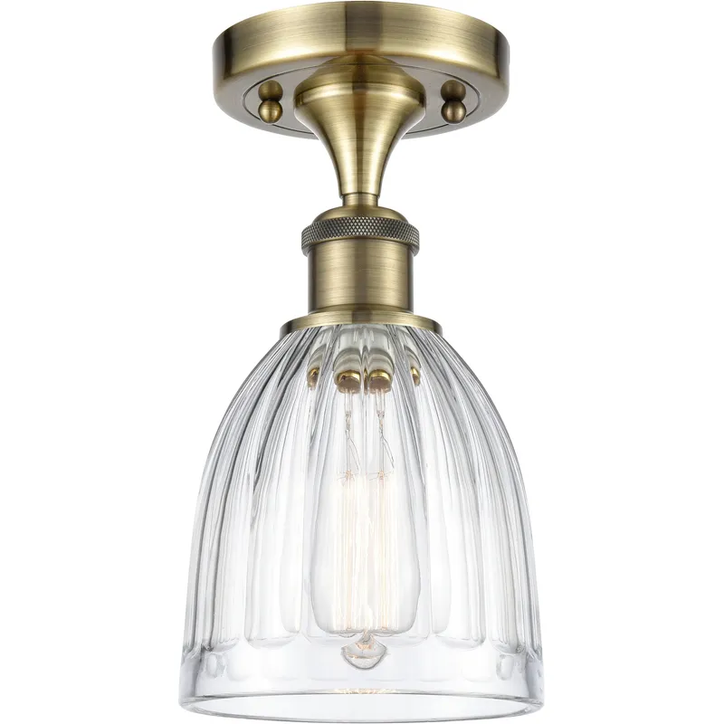 Brookfield 1 Light 5.75 inch Antique Brass Semi-Flush Mount Ceiling Light in Clear Glass