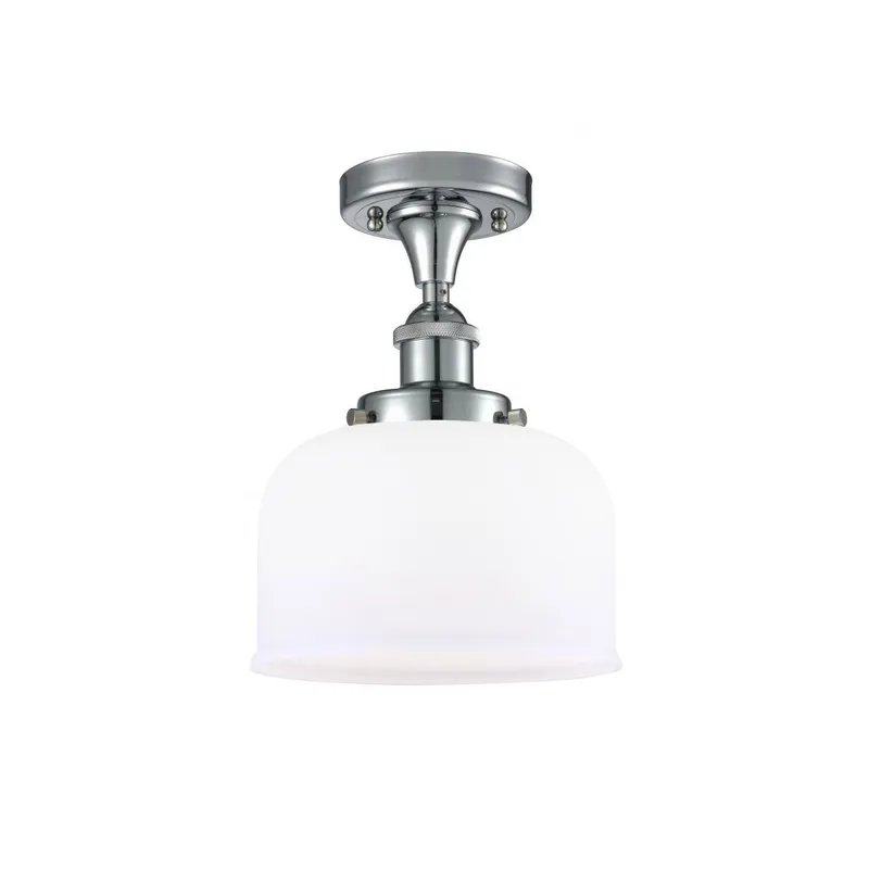 Ballston Large Bell 1 Light 8 inch Polished Chrome Semi-Flush Mount Ceiling Light in Matte White Glass, Ballston
