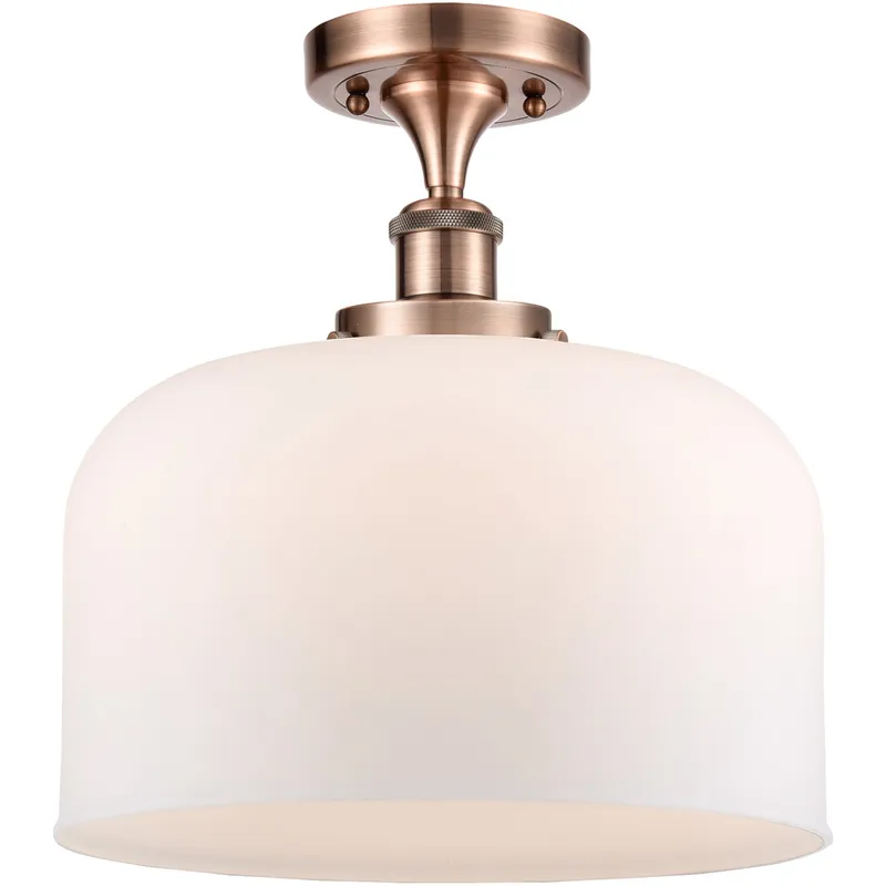 Ballston X-Large Bell 1 Light 8 inch Antique Copper Semi-Flush Mount Ceiling Light in Matte White Glass