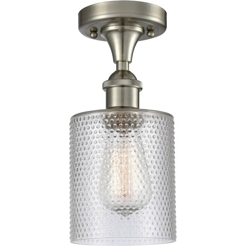Edison Cobbleskill 1 Light 5 inch Brushed Satin Nickel Semi-Flush Mount Ceiling Light in Clear Glass