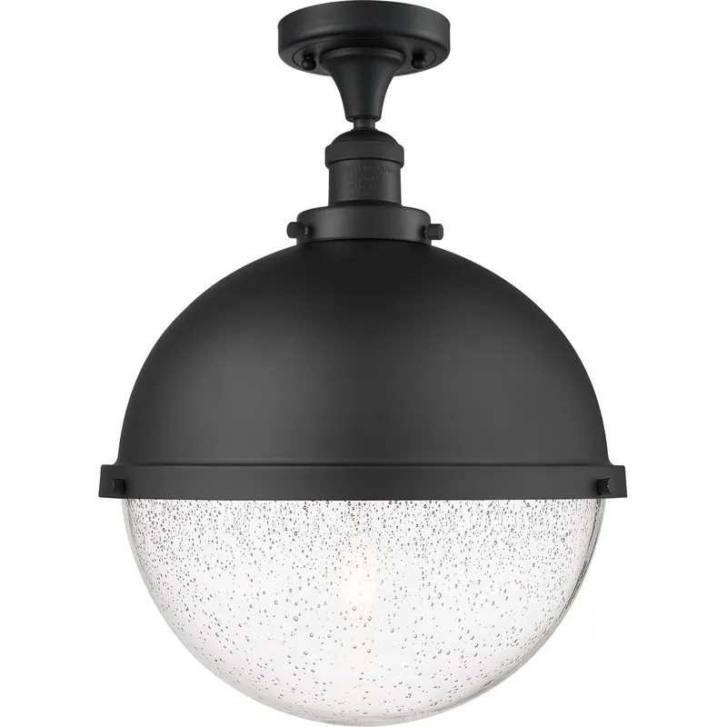 Franklin Restoration Hampden LED 12.88 inch Matte Black Semi-Flush Mount Ceiling Light in Seedy Glass