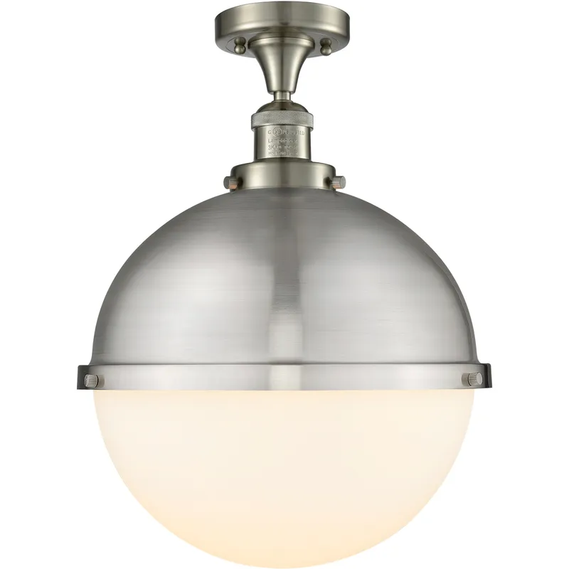 Franklin Restoration Hampden LED 12.88 inch Brushed Satin Nickel Semi-Flush Mount Ceiling Light in Matte White Glass