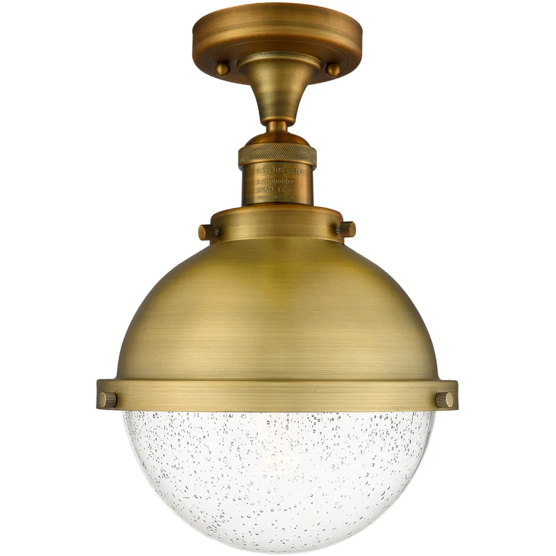 Franklin Restoration Hampden LED 9 inch Brushed Brass Semi-Flush Mount Ceiling Light in Seedy Glass