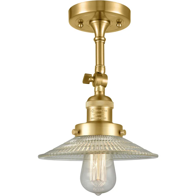 Franklin Restoration Halophane 1 Light 9 inch Satin Gold Semi-Flush Mount Ceiling Light in Clear Halophane Glass, Franklin Restoration