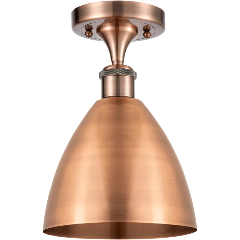 Metal Bristol 1 Light 7.5 inch Antique Copper Semi-Flush Mount Ceiling Light in Cone, .95 lb