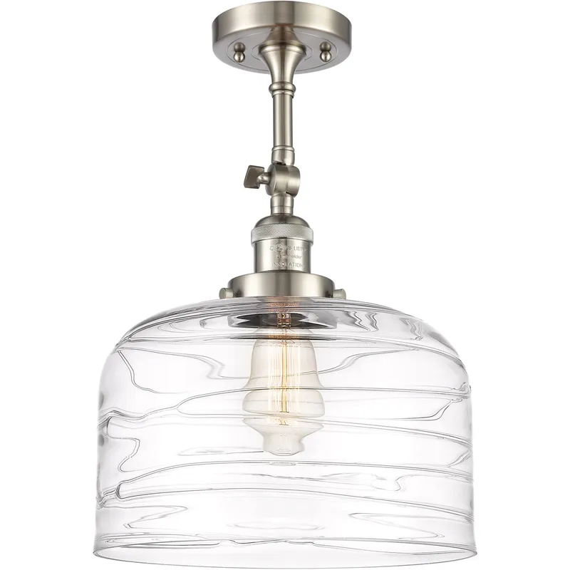 Franklin Restoration Bell LED 12 inch Brushed Satin Nickel Semi-Flush Mount Ceiling Light in Clear Deco Swirl Glass