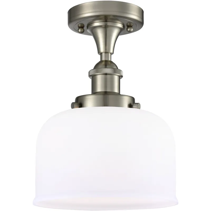 Ballston Large Bell 1 Light 8 inch Brushed Satin Nickel Semi-Flush Mount Ceiling Light in Matte White Glass, Ballston