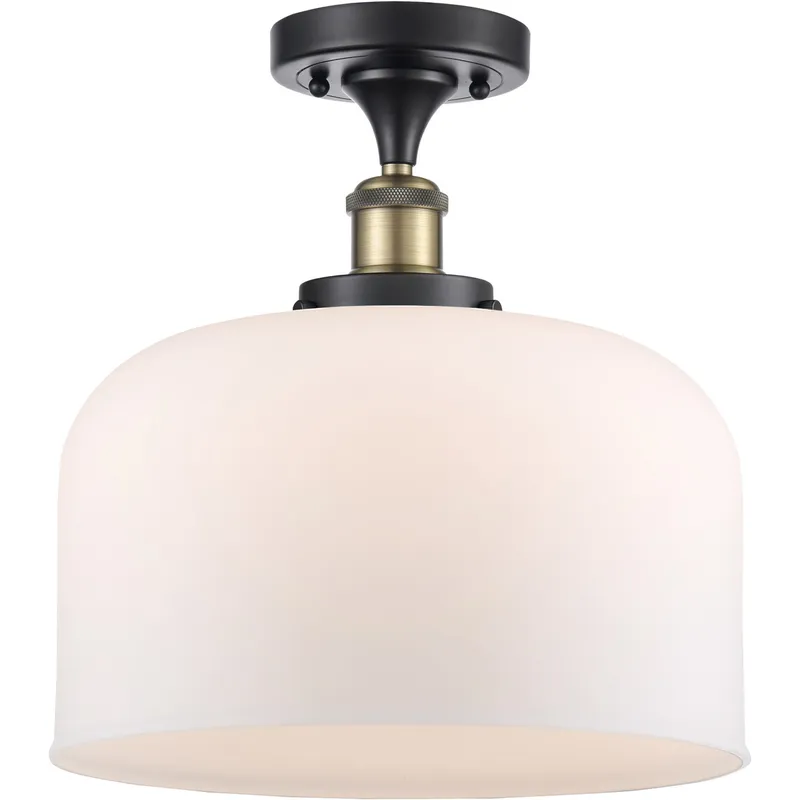 Ballston X-Large Bell 1 Light 8 inch Black Antique Brass Semi-Flush Mount Ceiling Light in Matte White Glass