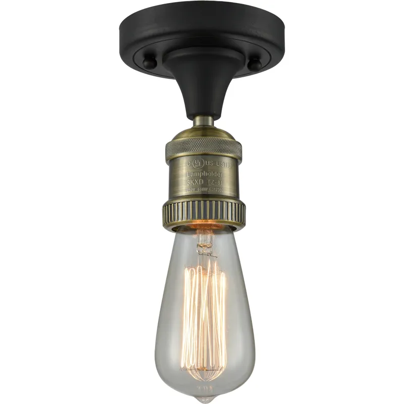 Franklin Restoration Bare Bulb LED 4.5 inch Black Antique Brass Semi-Flush Mount Ceiling Light