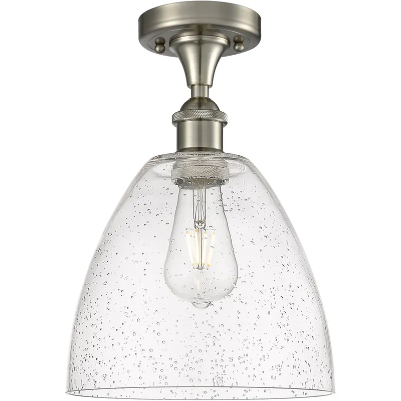 Ballston Dome 1 Light 9 inch Brushed Satin Nickel Semi-Flush Mount Ceiling Light in Seedy Glass