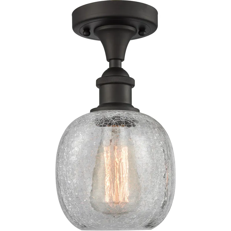 Ballston Belfast LED 6 inch Oil Rubbed Bronze Semi-Flush Mount Ceiling Light in Clear Crackle Glass, Ballston
