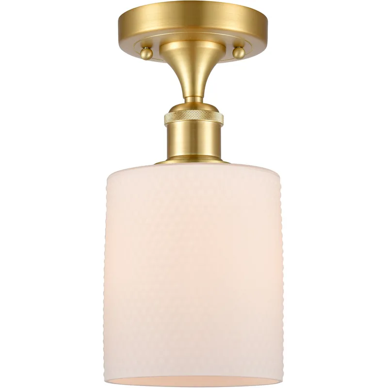 Ballston Cobbleskill 1 Light 5 inch Satin Gold Semi-Flush Mount Ceiling Light in Matte White Glass, Ballston