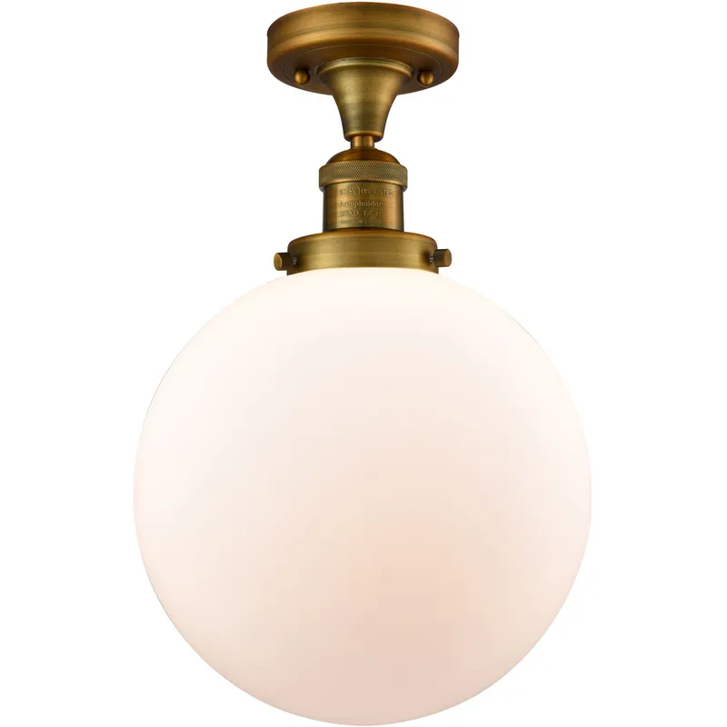 Franklin Restoration X-Large Beacon 1 Light 10 inch Brushed Brass Semi-Flush Mount Ceiling Light in Matte White Glass, Franklin Restoration