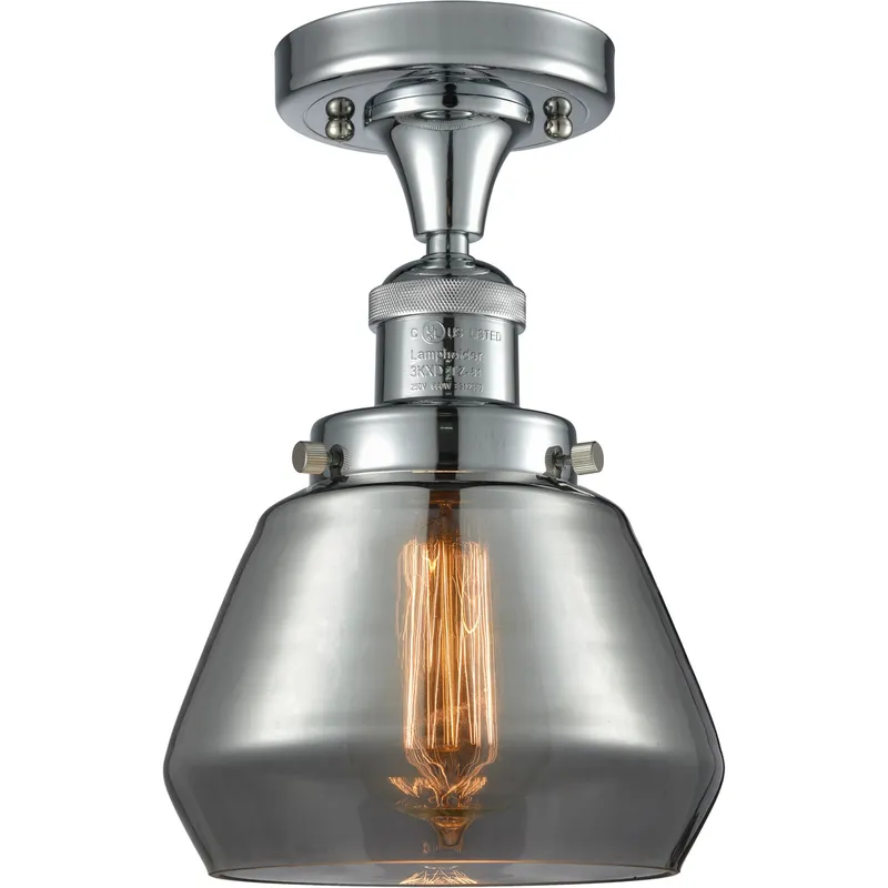 Franklin Restoration Fulton LED 7 inch Polished Chrome Semi-Flush Mount Ceiling Light in Plated Smoke Glass, Franklin Restoration