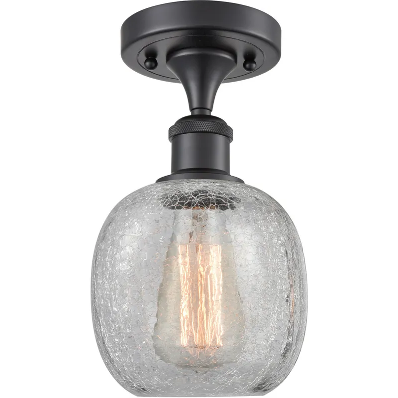 Ballston Belfast LED 6 inch Matte Black Semi-Flush Mount Ceiling Light in Clear Crackle Glass, Ballston