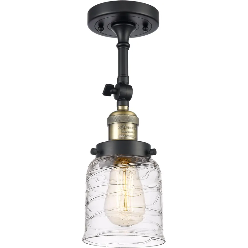 Franklin Restoration Bell LED 5 inch Black Antique Brass Semi-Flush Mount Ceiling Light in Deco Swirl Glass