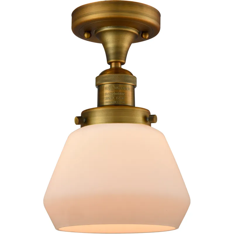 Franklin Restoration Fulton LED 7 inch Brushed Brass Semi-Flush Mount Ceiling Light in Matte White Glass, Franklin Restoration