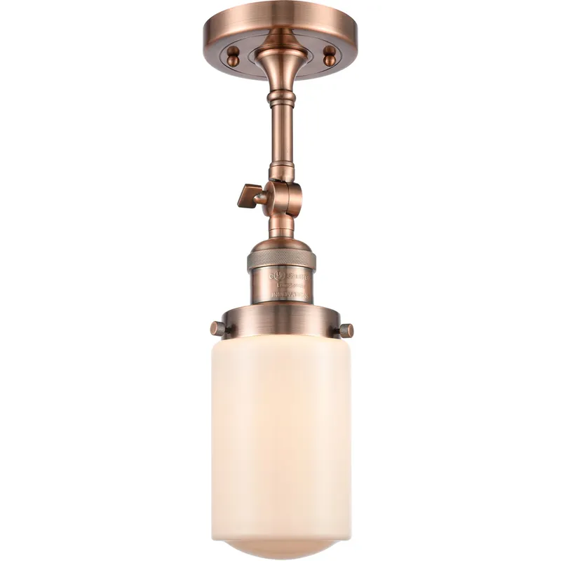 Franklin Restoration Dover LED 5 inch Antique Copper Semi-Flush Mount Ceiling Light in Matte White Glass, Franklin Restoration