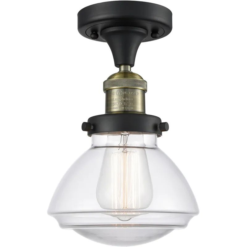 Franklin Restoration Olean 1 Light 7 inch Black Antique Brass Semi-Flush Mount Ceiling Light in Clear Glass, Franklin Restoration