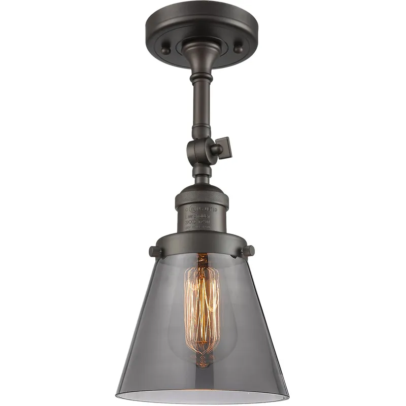 Franklin Restoration Small Cone 1 Light 6 inch Oil Rubbed Bronze Semi-Flush Mount Ceiling Light in Plated Smoke Glass, Franklin Restoration
