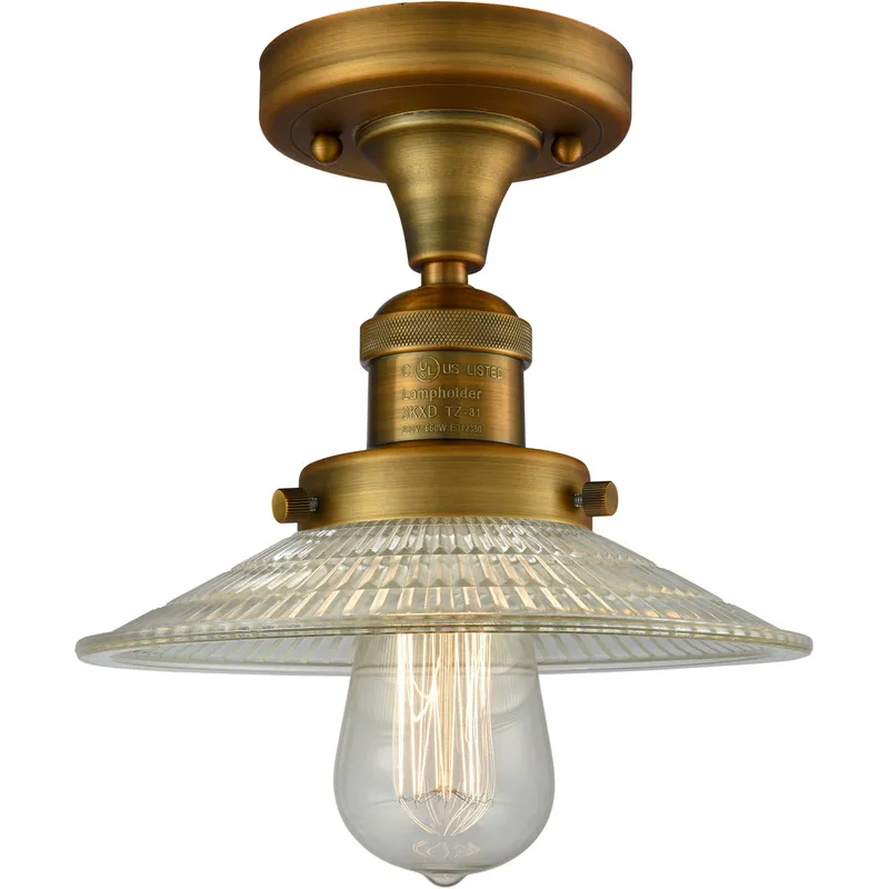 Franklin Restoration Halophane 1 Light 9 inch Brushed Brass Semi-Flush Mount Ceiling Light in Clear Halophane Glass, Franklin Restoration