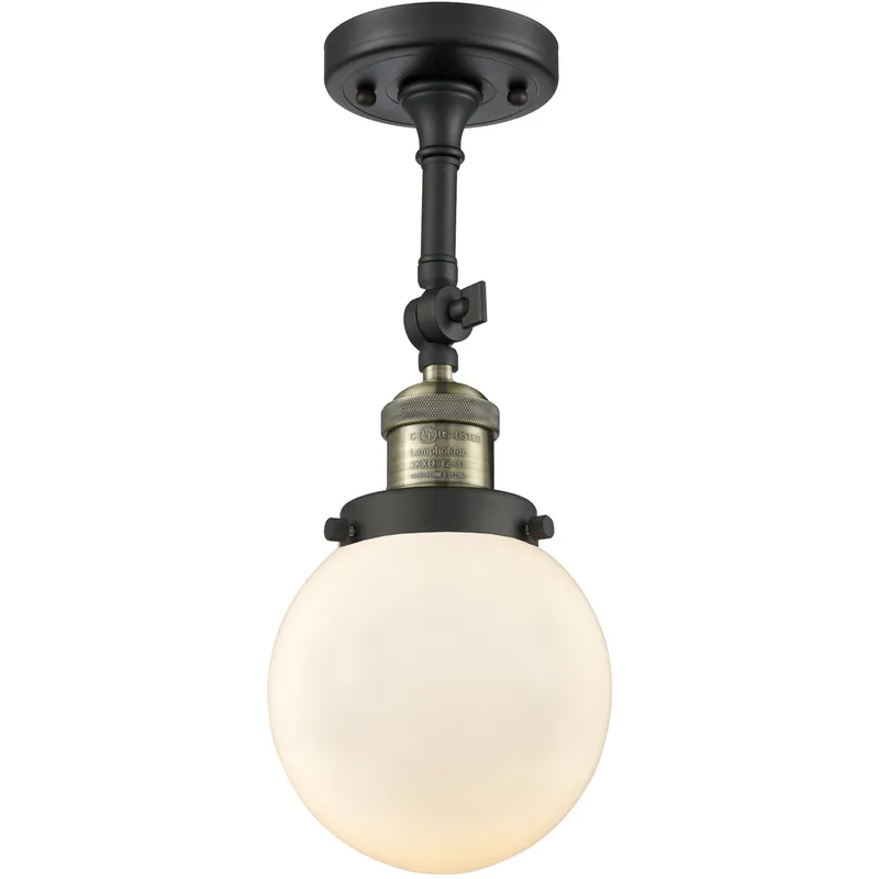 Franklin Restoration Beacon 1 Light 6 inch Black Antique Brass Semi-Flush Mount Ceiling Light in Matte White Glass, Franklin Restoration