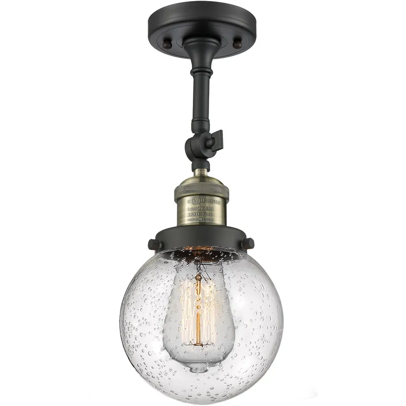 Franklin Restoration Beacon 1 Light 6 inch Black Antique Brass Semi-Flush Mount Ceiling Light in Seedy Glass, Franklin Restoration