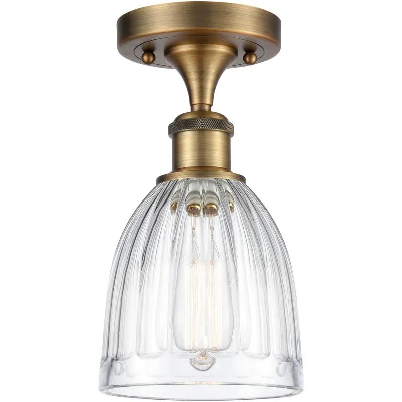 Brookfield 1 Light 5.75 inch Brushed Brass Semi-Flush Mount Ceiling Light in Clear Glass