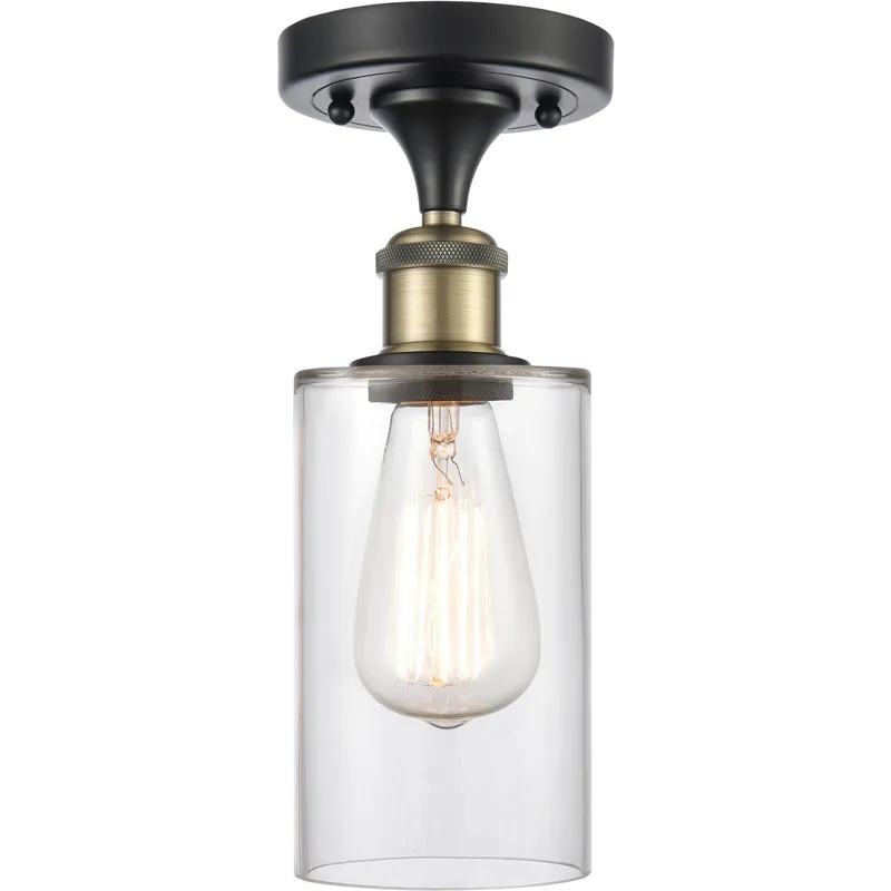Clymer 1 Light 3.88 inch Black Antique Brass Semi-Flush Mount Ceiling Light in Clear Glass